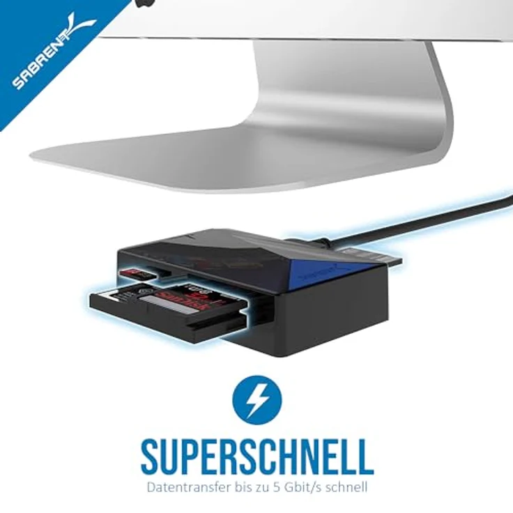 Sabrent Externe Kartenlesegeräte - USB 3.0 Superspeed 4-Slot-Speicherkartenleser für Windows, Mac und Linux - Unterstützt SD, SDHC, SDXC, MMC/MicroSD, T-Flash/MS, MS PRO Duo/CF und mehr (CR-BMC3) – Bild 5