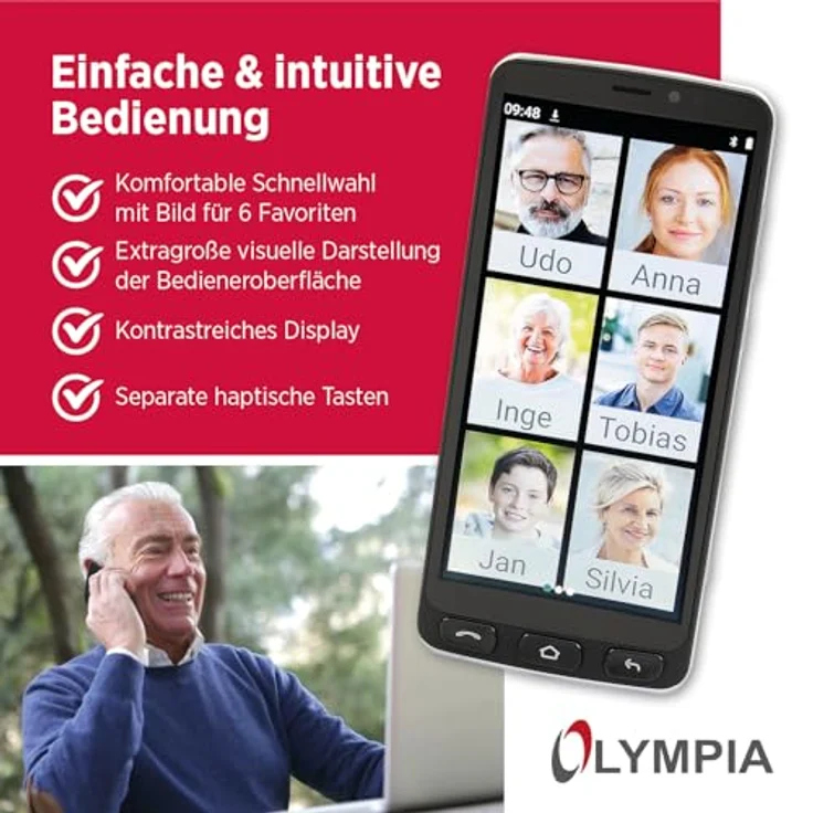 Olympia NEO+ schwarz Seniorenhandy, Smartphone mit 5,5" Display, Notruftaste, Android 15, 4G LTE, Dual-SIM, vorinstalliertes WhatsApp und Medikamenten-Erinnerungs-App – Bild 4