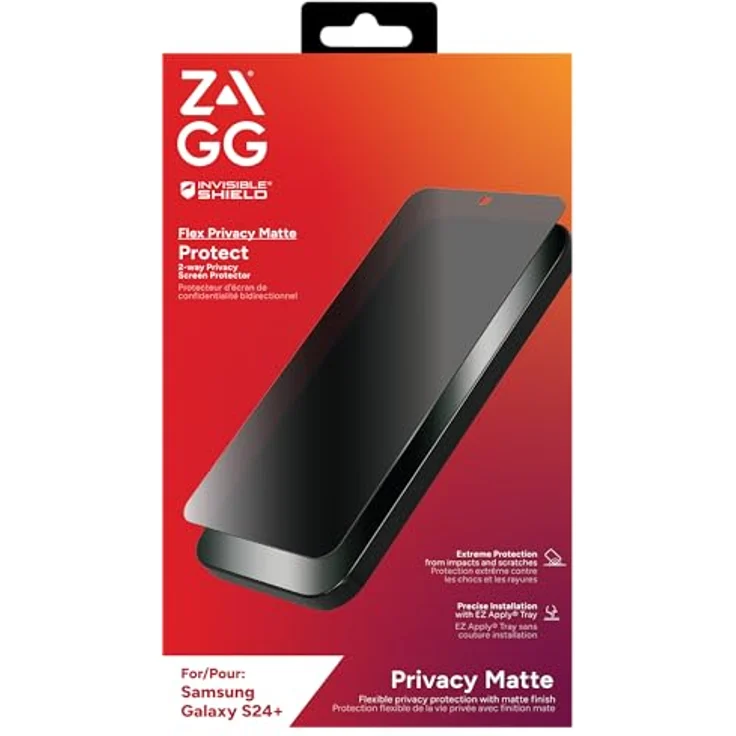 ZAGG InvisibleShield Flex Privacy Matte Displayschutzfolie für Samsung Galaxy S24 Plus, stoßfest, Aufprallschutz, biometrischer Schutz, klar – Bild 3