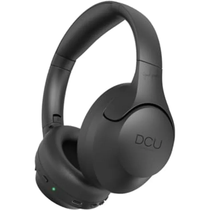 DCU TECNOLOGIC Kabellose Bluetooth-Kopfhörer mit 15 Stunden Akkulaufzeit, USB-C-Aufladung und faltbarem Design, Schwarz