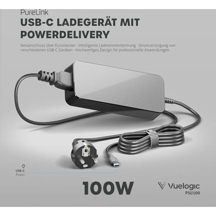 PureLink Vuelogic USB-C Netzteil 100W PD Schnellladegerät GaN Schwarz mit innovativer Technologie und umfassenden Schutzprotokollen – Bild 5
