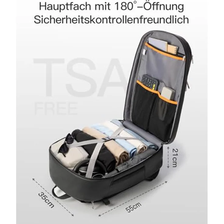 Inateck 40L Reiserucksack, TSA-freundliches Handgepäck mit 26 Taschen für 15,6-16 Zoll Laptop, Schwarz – Bild 4