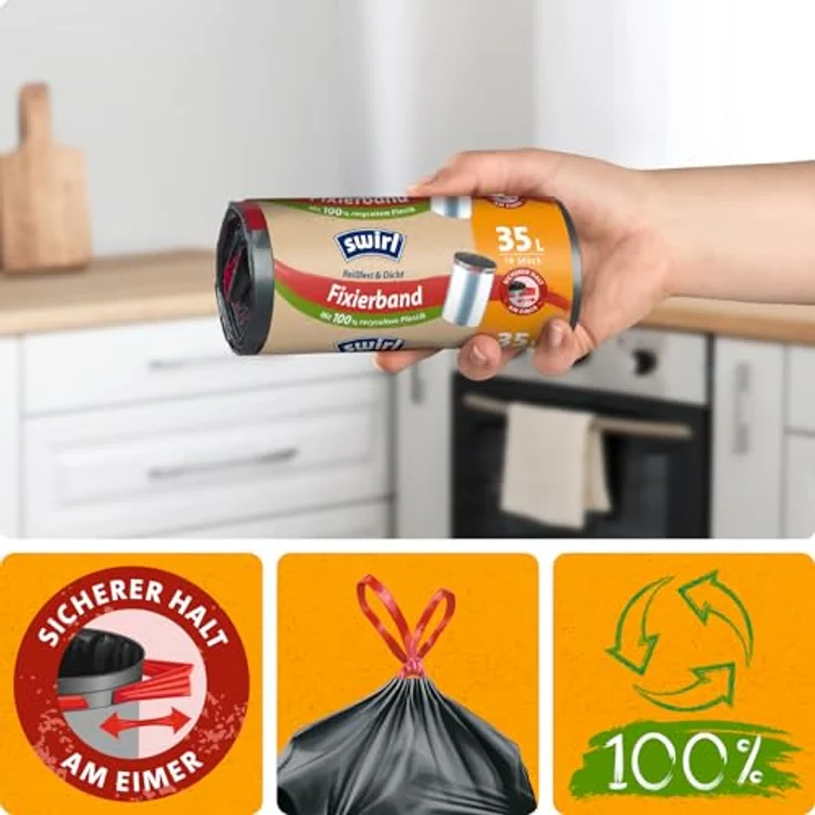 Swirl Müllbeutel 35 Liter, mit Fixierband, schwarz, 10 Stück – Bild 2