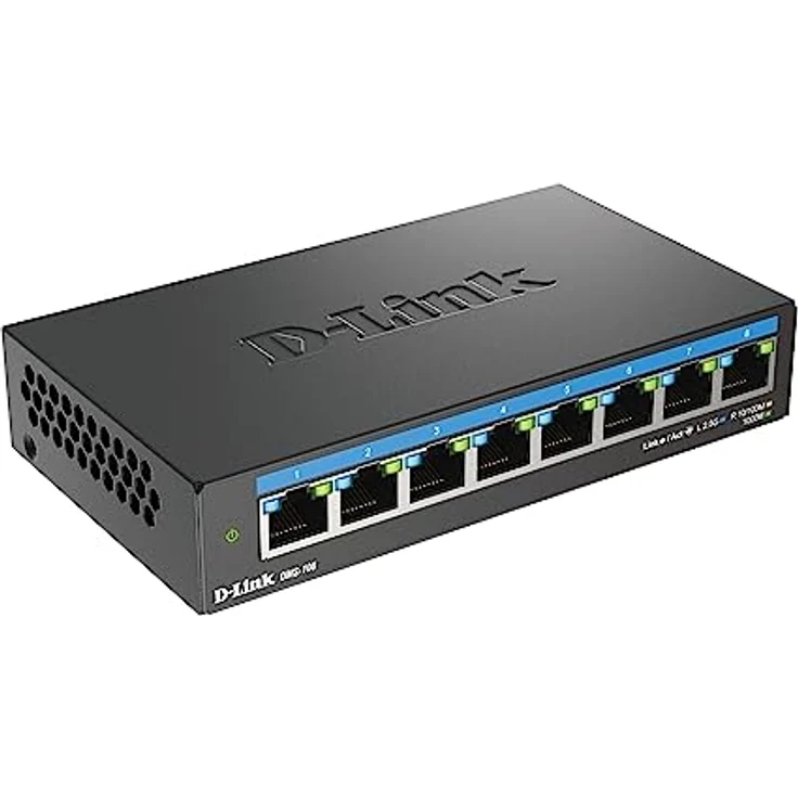 D-Link DMS-108 8-Port Multi-Gigabit Unmanaged Desktop Switch (8X 2,5G Ports, Lüfterlos, Low Profile, Kompakt, Metal Gehäuse, QoS, Plug and Play) – Bild 3