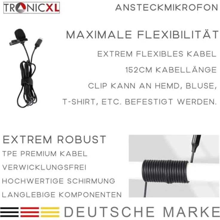 TronicXL Mikrofon 2 Stück USB-C Ansteckmikrofon (2-tlg), Smartphone Tablet Podcast Interview (schwarz) – Bild 6