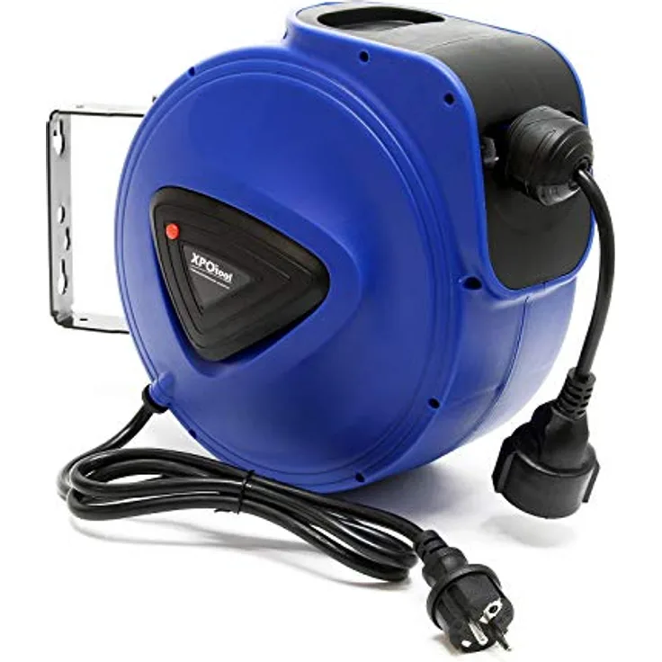 XPOtool Automatik Kabeltrommel 20 m mit Wandhalterung, 180° drehbar, automatische Stromtrommel, Vielseitige Anwendung, 1000/2300 Watt, integrierte Kabelführung