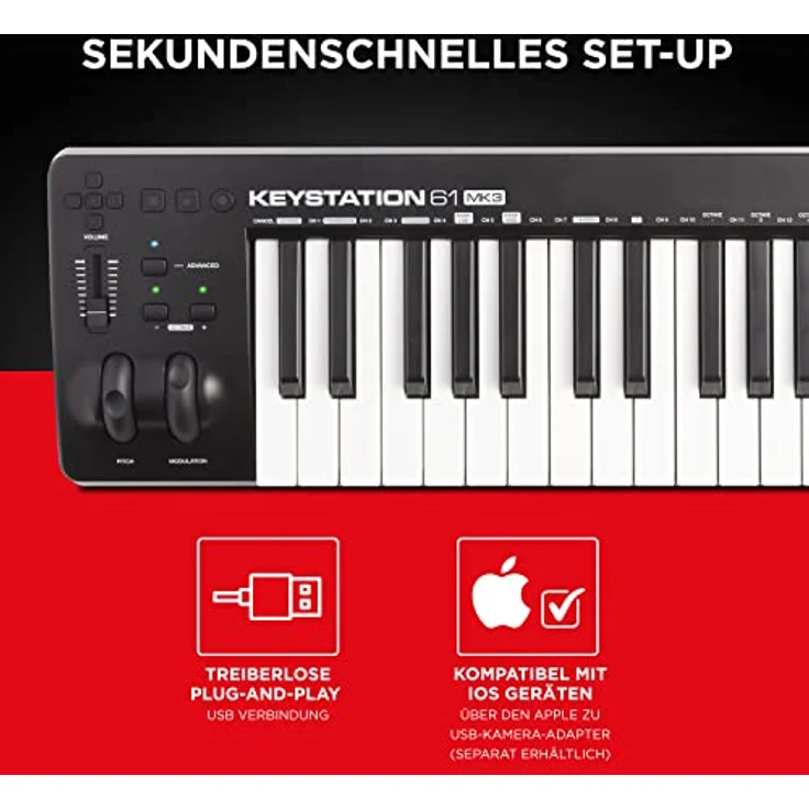 M-Audio Keystation 61 MKIII - Kompakter 61-Tasten MIDI Keyboard Controller mit zuweisbaren Reglern, Pitch- Modulation Rädern, Plug-And-Play (Mac-PC) Konnektivität und Software Production Suite – Bild 6