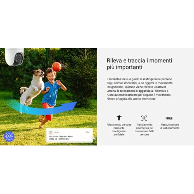 EZVIZ Drahtlose Wi-Fi-Kamera H8C, 1080p, DOME PT, F4 mm, gesteuert, IP65, (1920 x 1080 Pixels), Netzwerkkamera, Weiss – Bild 2