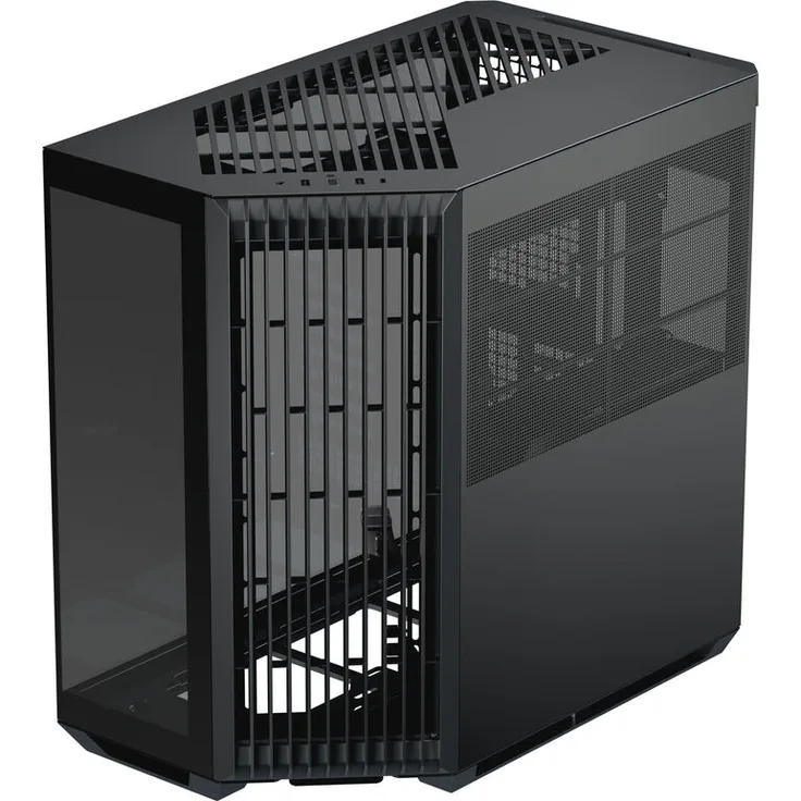 APNX V1 PC-Gehäuse, Midi-Tower, ATX, Tempered Glass - schwarz, mit Panoramafenster, außerordentlich guter Airflow