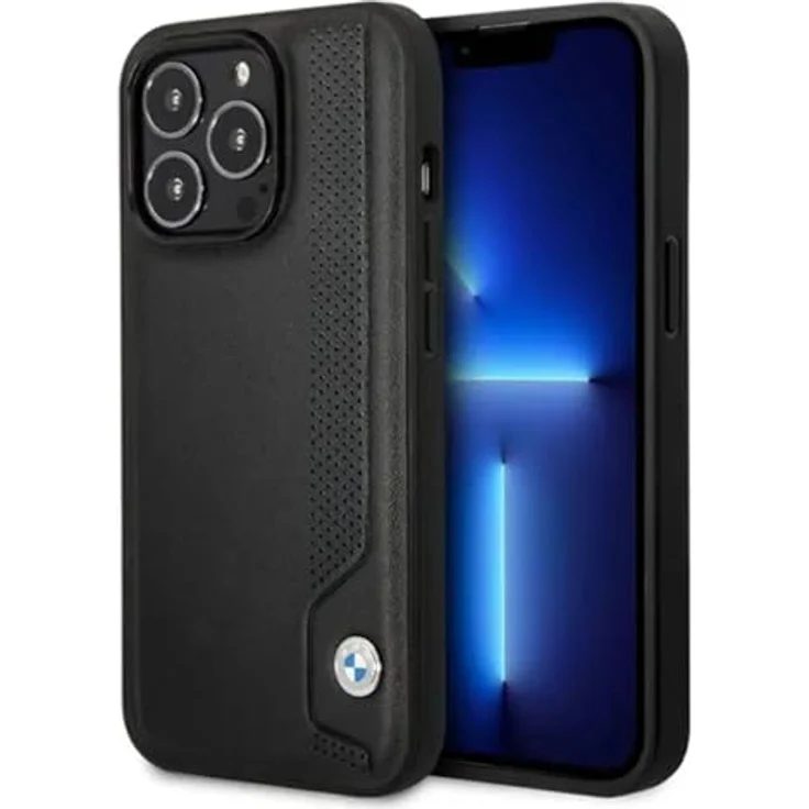 BMW BMHCP14L22RBDK, iPhone 14 Pro 6.1" Handyhülle aus Leder mit blauen Punkten, schwarz/schwarz – Bild 1