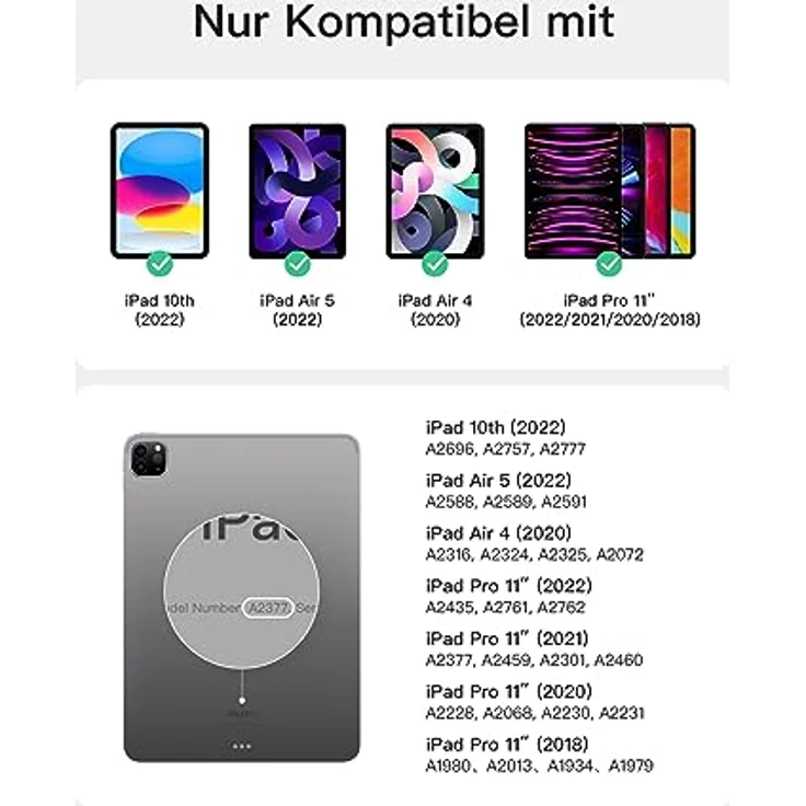 Inateck Tastatur Hülle kompatibel mit iPad 10 Gen. 2022, iPad Air 5/4 (2022/2020) 10,9 Zoll, iPad Pro 11 4/3/2/1, QWERTZ, mit Stifthalter, Abnehmbar, KB04002 (schwarz) – Bild 2
