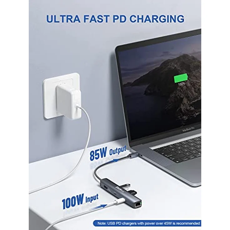 dockteck USB C Hub HDMI 4K 60Hz, 6 in 1 Docking Station mit 100W Power Delivery, RJ45 Ethernet, 2 USB-C und 2 USB 3.0 Ports, für MacBook Pro/Air M1/M2, iPad Pro/Air, Surface Pro – Bild 4