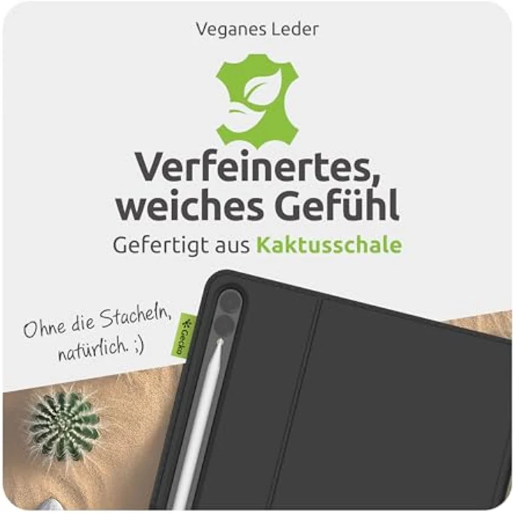 Gecko Covers Tablet Hülle aus Kaktusschale für Samsung Galaxy Tab S10 FE Plus – Schlaf-/Wachfunktion, Schwarz – Bild 5