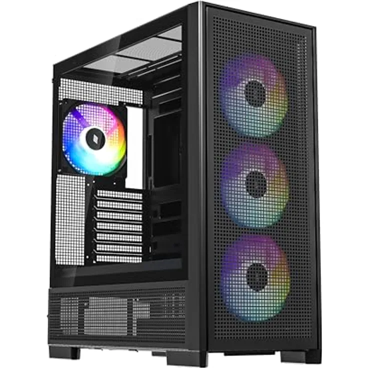 SILENTWARE Air 2000 A-RGB Black, Midi Tower PC-Gehäuse mit Glas-Seitenfenster, 7 RGB-Lüftern, extremem Airflow, ASUS BTF & MSI Project Zero Kompatibilität, Platz für 420mm Radiatoren, E-ATX, ATX/mATX/ITX, USB-C