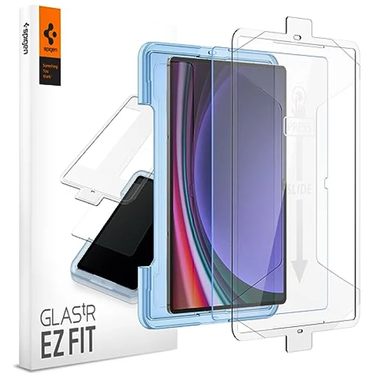 Spigen Glas.tR EZ Fit Schutzfolie kompatibel mit Samsung Galaxy Tab S9 Ultra, 14.6 Zoll, Schablone für Installation, Kristallklar, Kratzfest, 9H Härte Folie