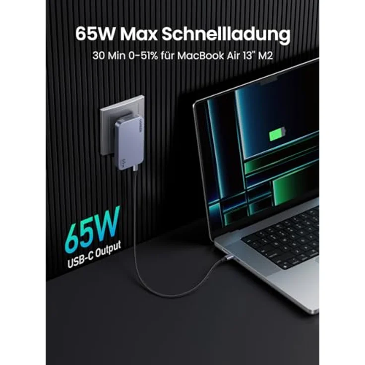 UGREEN Nexode Pro 65W USB C Ladegerät Slim mit GaN-Technologie für MacBook Pro/Air, iPad, iPhone 16 Pro Max - Schwarz – Bild 3