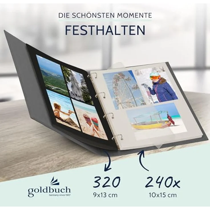 goldbuch Ringbuch A4 Bella Vista, dunkelgrau, aus Leinen mit 4 Ringmechanik und Klemmbügel, hochwertige Qualität Made in Germany – Bild 7