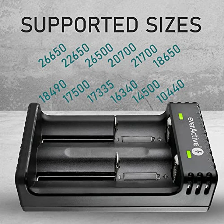 everActive Ladegerät für 2 Stück Li-Ionen-Akkus wie 18650, professionell, schnell, Micro USB, Modell: LC-200, Schwarz – Bild 4