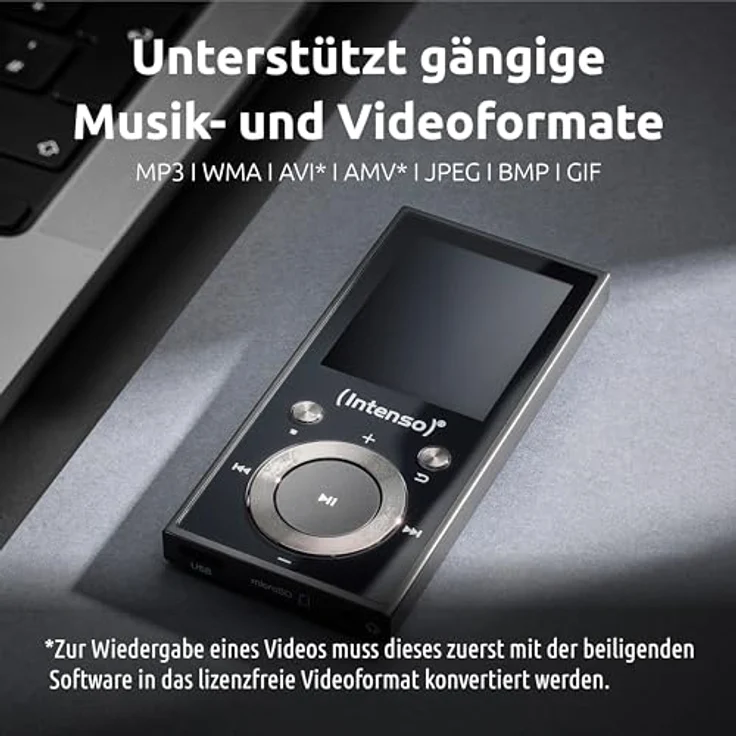 Intenso Video Scooter BT MP3 Player, 64 GB microSD, Bluetooth 5.0, 1,8 Zoll Farbdisplay, bis 18h Akku, schwarz, inkl. Kopfhörer – Bild 4