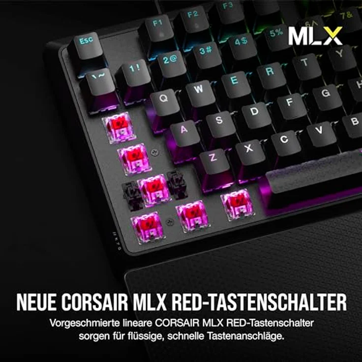 Corsair K70 CORE RGB Mechanische Gaming-Tastatur Mit Handballenauflage - Vorgeschmierte MLX Red Linear Keyswitches - Schalldämpfung - iCUE-Kompatibel - QWERTZ DE Layout - Schwarz – Bild 3