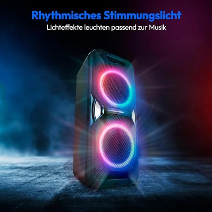 MEDION PE-1 Pure Partybox, tragbarer Bluetooth Lautsprecher mit Akku, Mikrofonanschluss, verschiedenen Lichteffekten, Karaoke und 26 Std. Musikwiedergabe – Bild 3