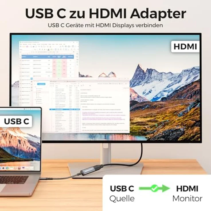 deleyCON USB-C auf HDMI Adapter Kabel 4K UHD 60Hz, geflochtenes Aluminium für Monitor/TV/Beamer, kompatibel mit iPhone 17/16/15, MacBook, iPad Pro/Air, Galaxy S25/S24, Thunderbolt 3/4 – Bild 3