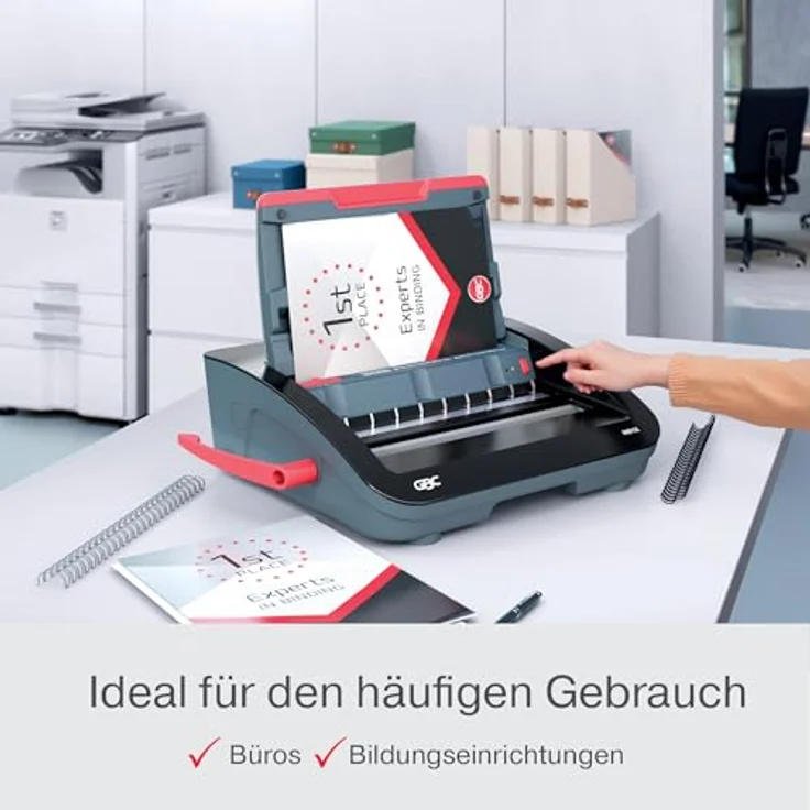 GBC WireBind WB15E, Elektrisches Bindegerät mit Bindekapazität für 125 Blätter A5/A4 und Anti-Stau-LED, Schwarz/Silber – Bild 2