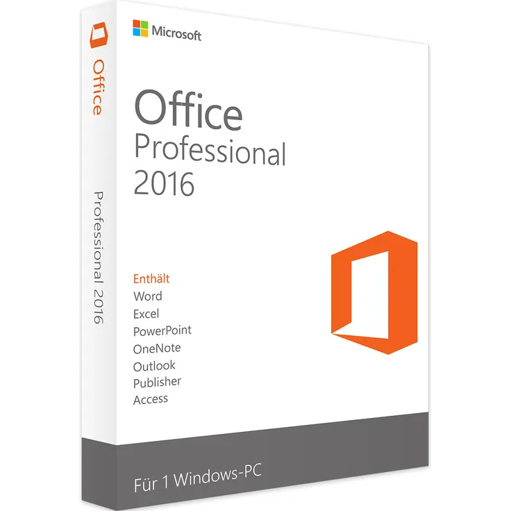 Microsoft Office 2016 Professional, Produktivitätssuite für Windows mit Word, Excel, PowerPoint, Outlook, Publisher und Access