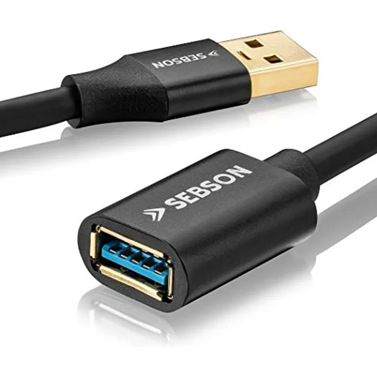 SEBSON USB Verlängerung 2m, A Stecker auf A Buchse, USB 3.0 Datenkabel mit 5 Gbit/s, schwarz