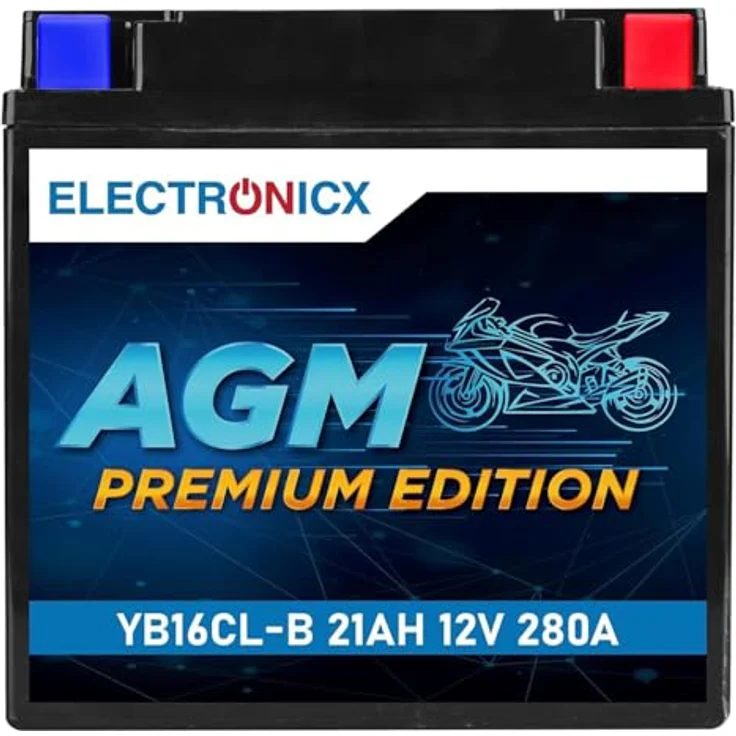 Electronicx YB16CL-B 12V 21Ah AGM Motorrad Batterie, Wartungsfrei, CB16CL-B kompatibel, Premium – Bild 1