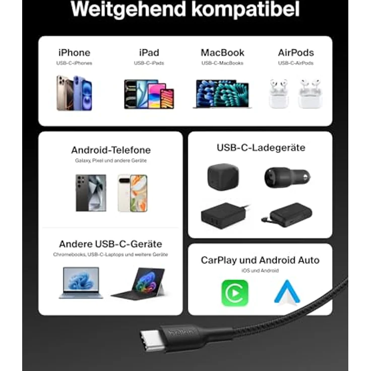 Belkin BoostCharge Pro USB C Kabel, 3 m, Schwarz, Schnellladung bis zu 240 W – Bild 7