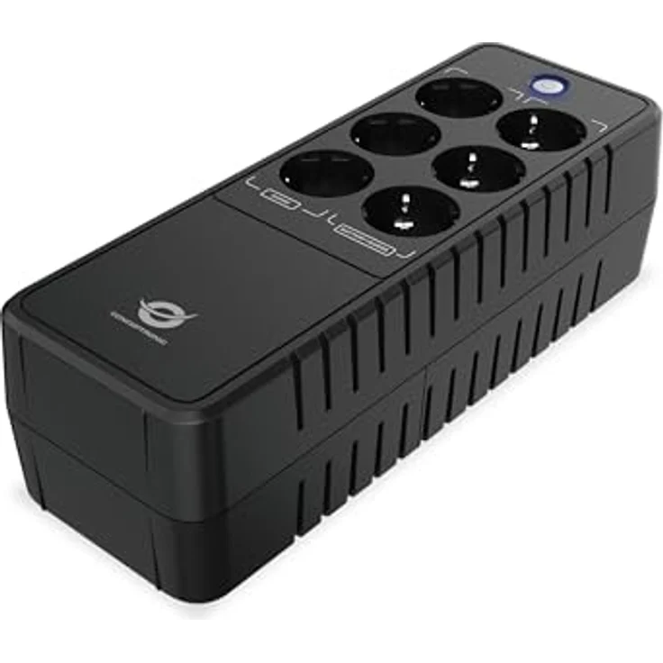 Conceptronic ZEUS09E 850 VA 490 W USV fürs Büro, 3 x Schuko mit Batterie- und Überspannungsschutz, 3 x Schuko mit Überspannungsschutz, RJ45 EIN-/Ausgang – Bild 2