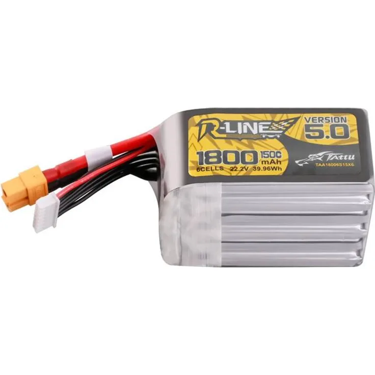 Tattu Lipo R-Line Version 5.0, 1800mAh 22,2V 150C 6S Akku mit XT60 Anschluss, 288g, hohe Leistung für FPV-Rennsport