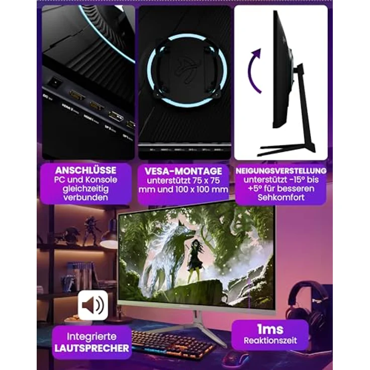Arozzi Nova 27”, Gaming Monitor mit 180Hz, QHD 1440p, Adaptive Sync, HDR10, flimmerfreiem Display, 100% sRGB, PC & Konsole, Waldgrün – Bild 3