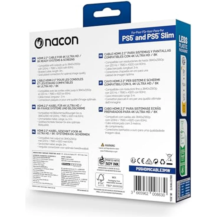 NACON HDMI-Kabel 2.1, geflochten, 8K, 3m, weiß für PS5 – Bild 2