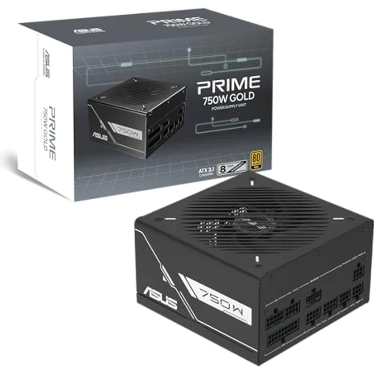 ASUS Prime 750W Gold Black Edition Netzteil, 750 Watt, ATX 3.1 & PCIe 5.1 kompatibel, 80 Plus Gold, modulare Kabelleitungen, Schwarz – Bild 1