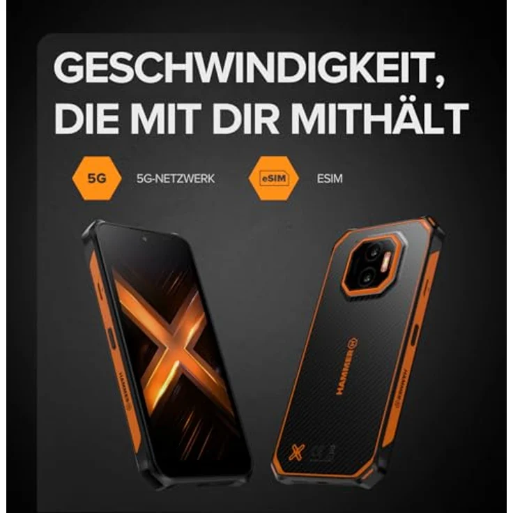 Hammer Energy X2 5G, Rugged Smartphone mit 6,1" Display, 5000mAh Akku, 128GB, IP69, Dual SIM, eSIM – Schwarz – Bild 3