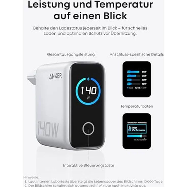 Anker Zolo USB C Ladegerät (140W, 4-Port, Display), Fortschrittliches GaN Netzteil, Kompatibel mit MacBook, iPhone 16/15/14, Samsung, Pixel - Schwarz – Bild 4