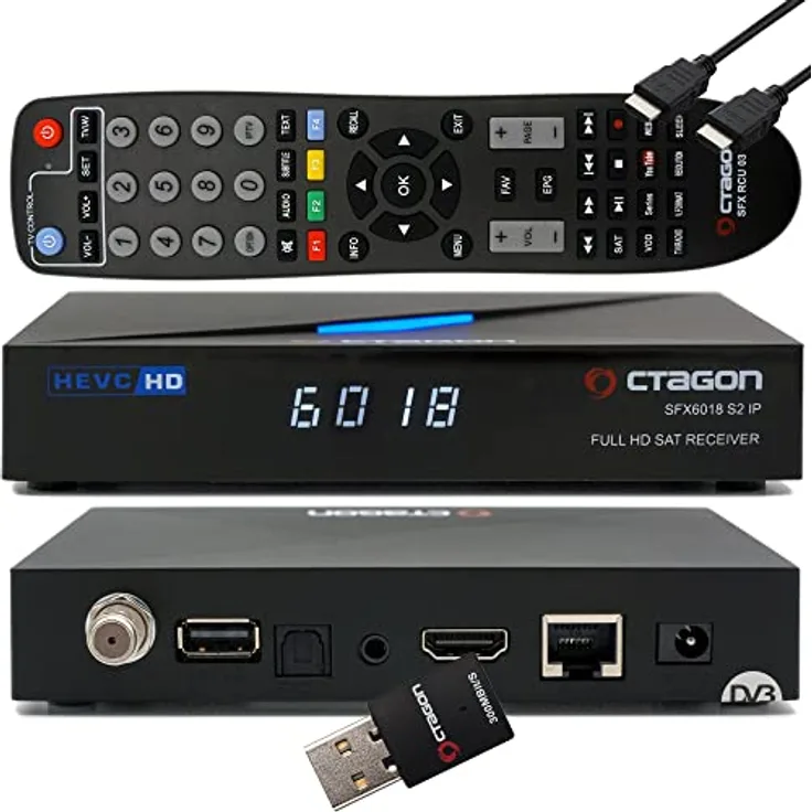 OCTAGON SFX6018 S2+IP, H.265 HEVC DVB-S2 HD Linux Receiver mit 300 Mbits WLAN, Multiroom Unterstützung und IR-Sensor