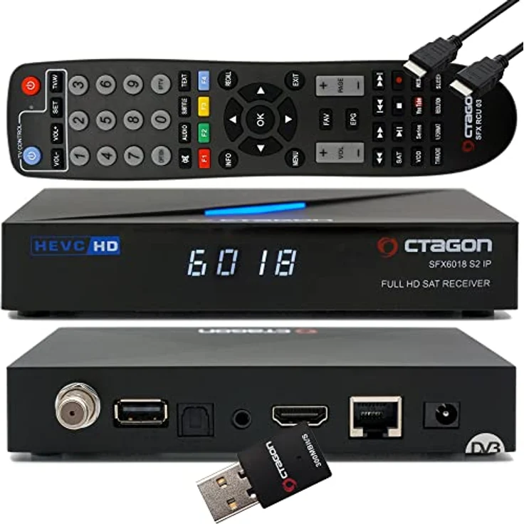OCTAGON SFX6018 S2+IP, H.265 HEVC DVB-S2 HD Linux Receiver mit 300 Mbits WLAN, Multiroom Unterstützung und IR-Sensor – Bild 1