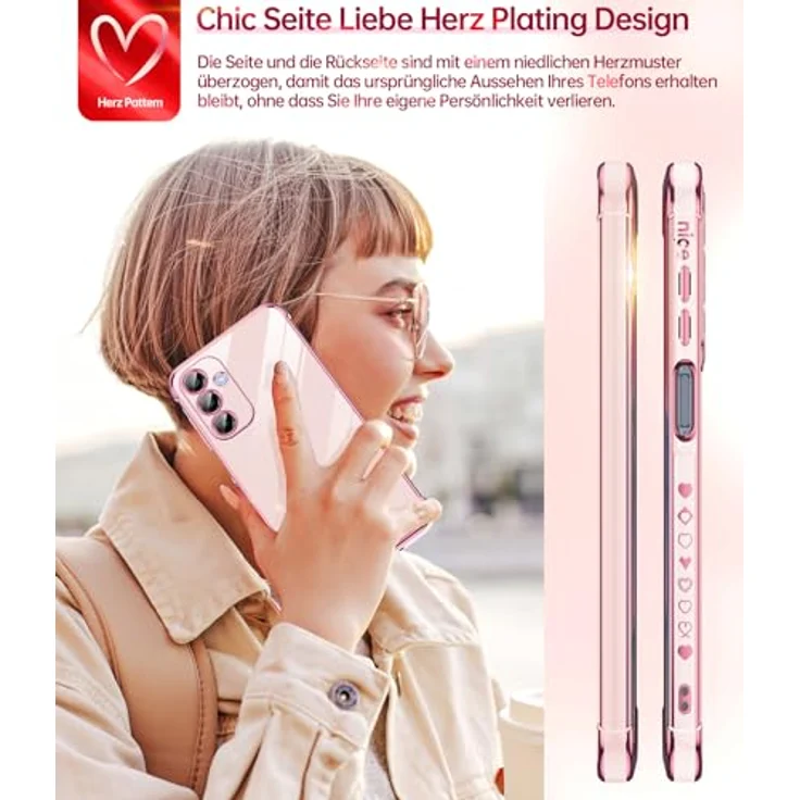 LeYi Handyhülle für Samsung Galaxy A16 5G, TPU Silikon Schutzhülle mit Herz Muster und 2 Schutzfolien, stoßfest und kratzfest in Rosa – Bild 5