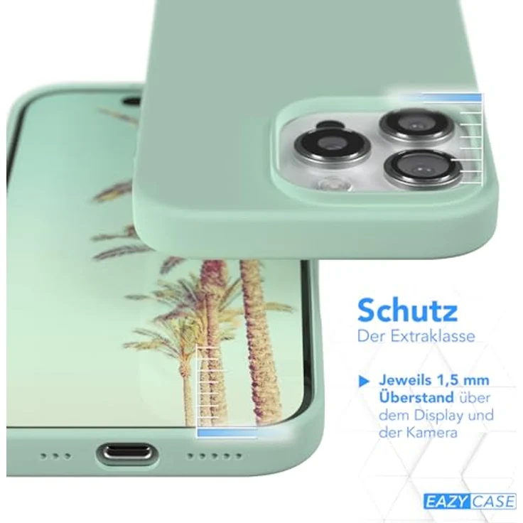 EAZY CASE Premium Silikon Handyhülle für iPhone 16 Pro, Slimcover mit Kameraschutz und Innenfutter, mintgrün – Bild 3