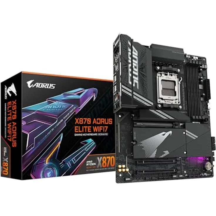 Gigabyte X870 Aorus Elite WIFI7-Mainboard - AMD Ryzen 9000 Support, 16+2+2 Phasen VRM, DDR5 bis zu 8000MHz, PCIe 5.0, 2.5GbE LAN, USB 4