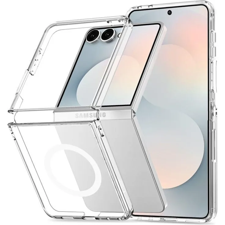 Tech-Protect FlexAir Hybrid MagSafe Case für Samsung Galaxy Z Flip 8 - Transparent, flexibles TPU und hartes PC-Polycarbonat, integrierter Magnetring, präzise Aussparungen