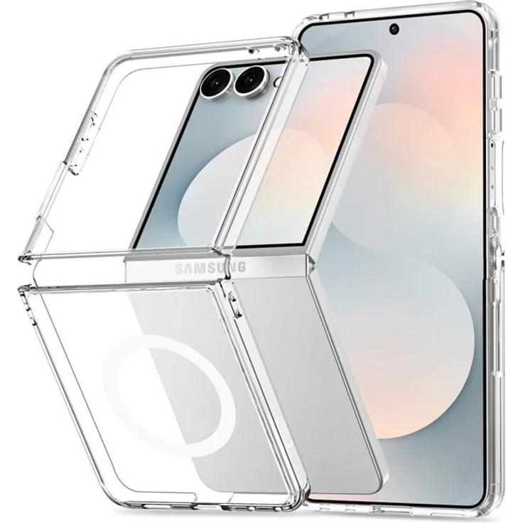 Tech-Protect FlexAir Hybrid MagSafe Case für Samsung Galaxy Z Flip 8 - Transparent, flexibles TPU und hartes PC-Polycarbonat, integrierter Magnetring, präzise Aussparungen