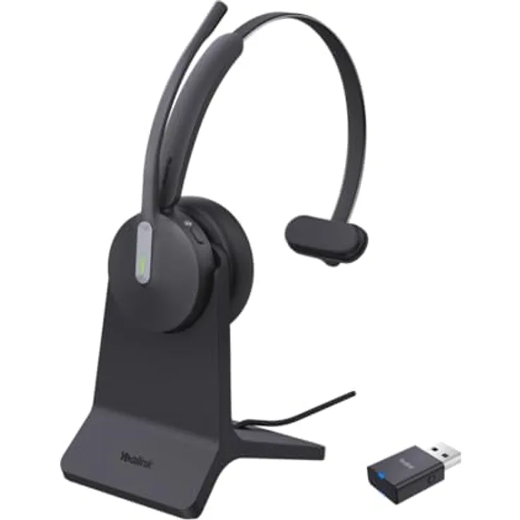 Yealink WH64 Hybrid Dual Teams, DECT & Bluetooth Headset mit Ladeständer, Acoustic Shield Technology 2.0, ganztägiger Tragekomfort