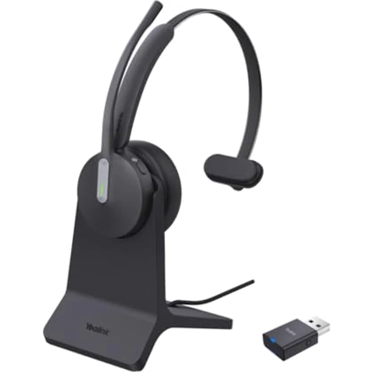 Yealink WH64 Hybrid Dual Teams, DECT & Bluetooth Headset mit Ladeständer, Acoustic Shield Technology 2.0, ganztägiger Tragekomfort