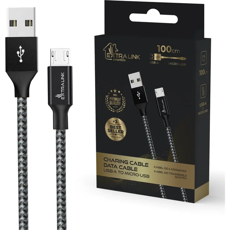 Extralink Smart Life, USB Typ-A auf Micro-USB Kabel, 100 cm, Schwarz, für Smartphones und Tablets