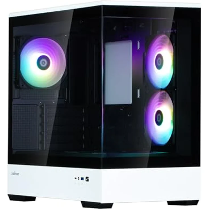 Zalman P30 BW, Mini Tower PC-Gehäuse mit gehärtetem Glas, 3 x 120mm ARGB-Lüftern, Schwarz/Weiß – Bild 1