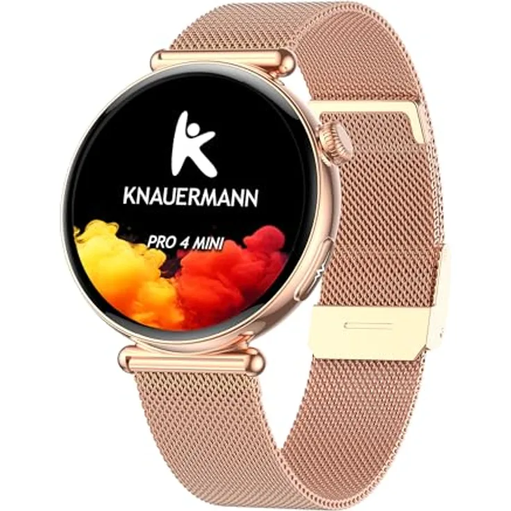 Knauermann PRO 4 MINI (2026) Rund Gold - EKG Gesundheitsuhr mit Blutdruck-, Puls- und Blutsauerstoffmessung, Schlafanalyse, IP67, 1,56" AMOLED-Display